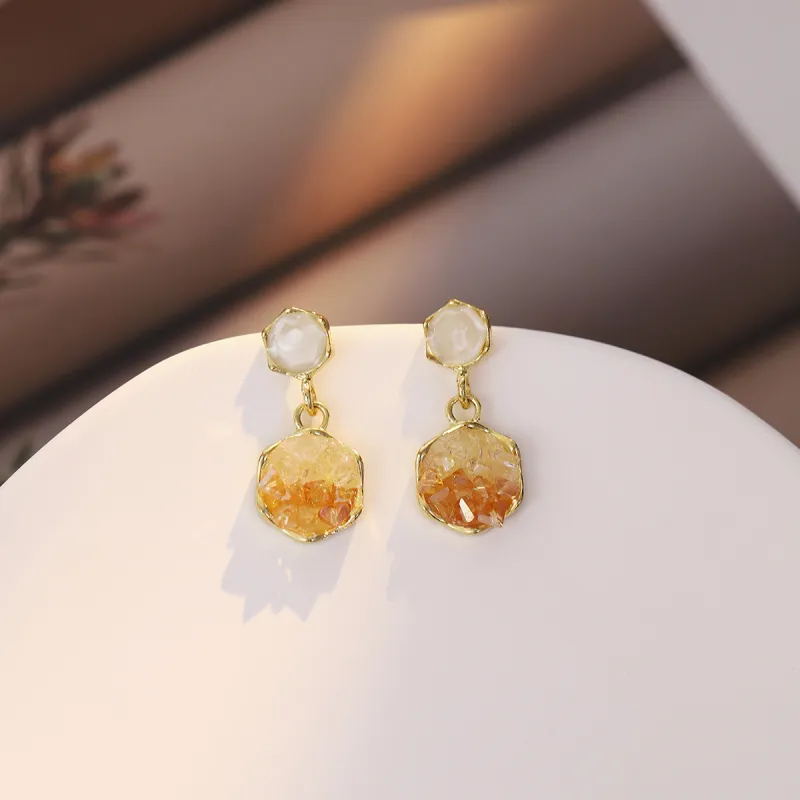 QIANFANGDAHUANGYE Alloy Zircon Earrings Women's Orange Red-1