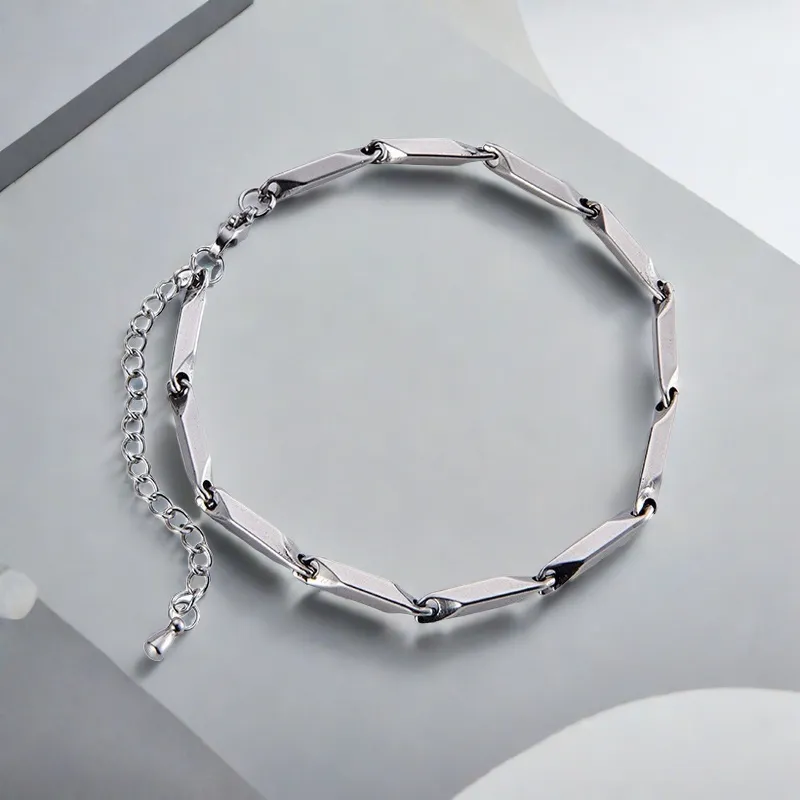 QIANFANGDAHUANGYE Titanium Steel Bracelets Unisex Silver-3