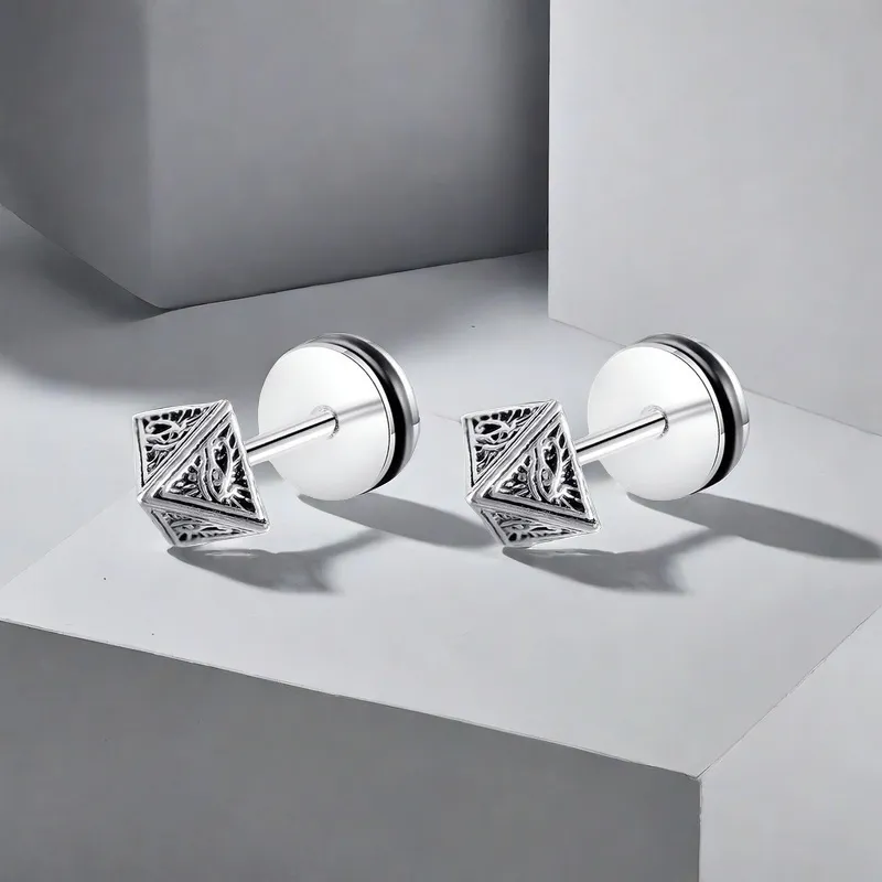 QIANFANGDAHUANGYE Alloy S925 Silver Stud Earrings Men's-4