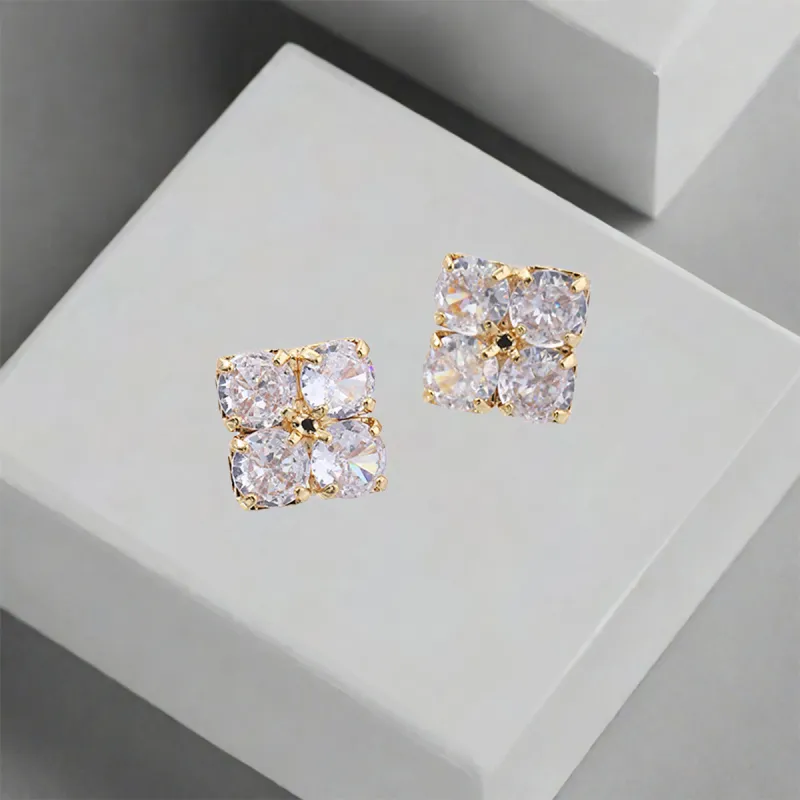 QIANFANGDAHUANGYE Zircon Stud Earrings Women's-3