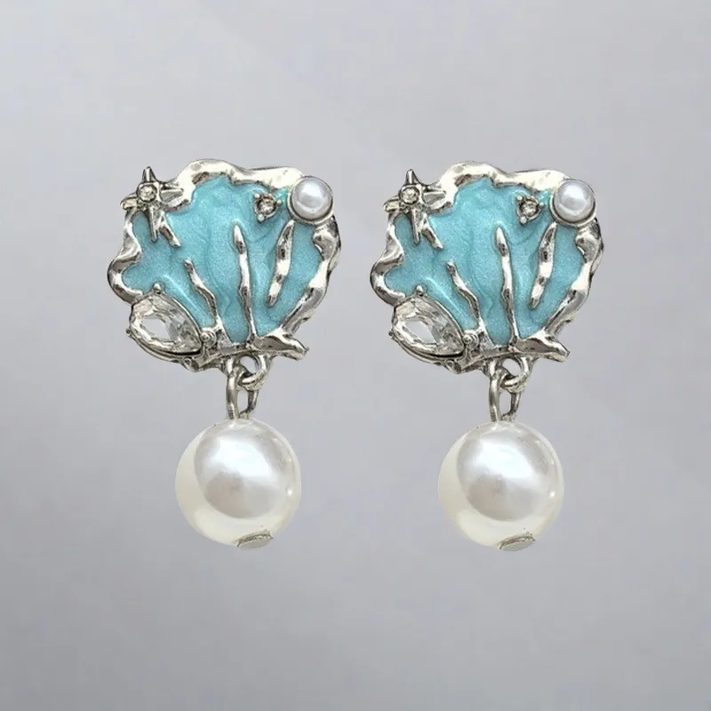 QIANFANGDAHUANGYE Zircon S925 Sterling Silver Stud Earrings Women's Ocean Blue/silver-4