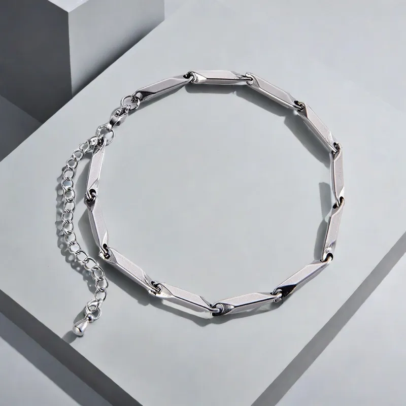 QIANFANGDAHUANGYE Titanium Steel Bracelets Unisex Silver-2