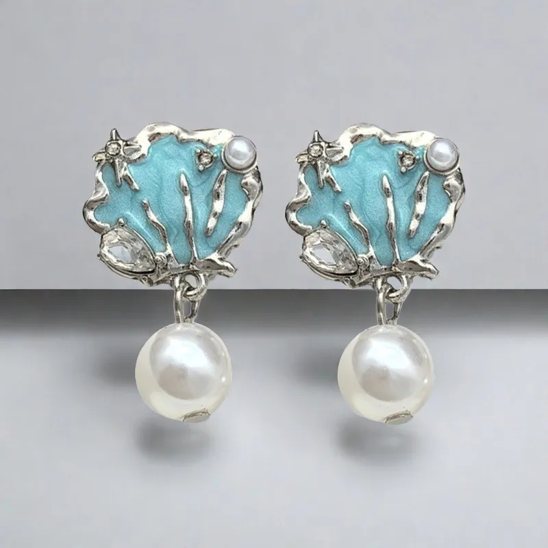 QIANFANGDAHUANGYE Zircon S925 Sterling Silver Stud Earrings Women's Ocean Blue/silver-5