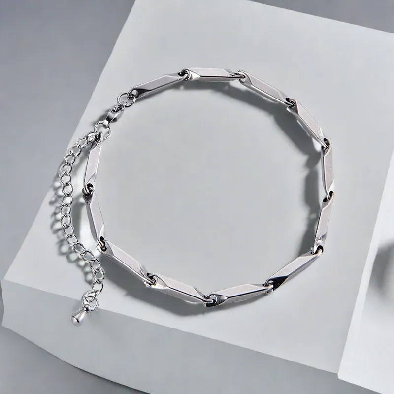 QIANFANGDAHUANGYE Titanium Steel Bracelets Unisex Silver-5