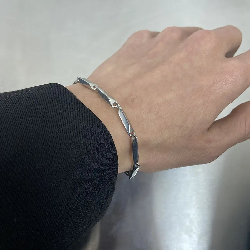 QIANFANGDAHUANGYE Titanium Steel Bracelets Unisex Silver-1
