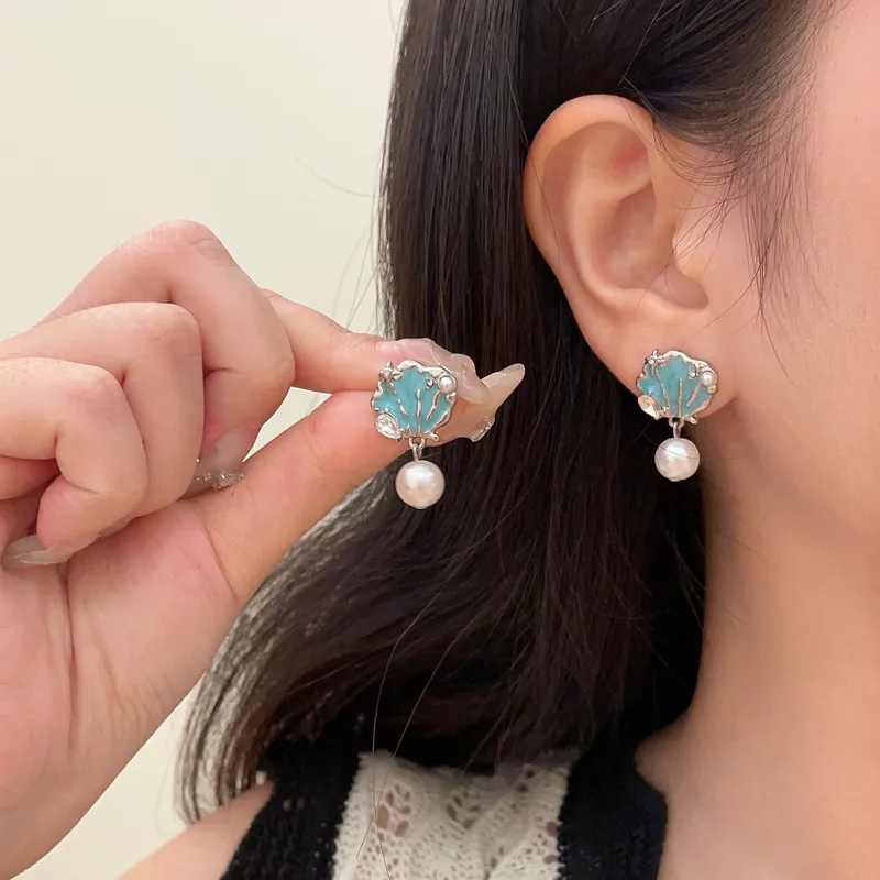 QIANFANGDAHUANGYE Zircon S925 Sterling Silver Stud Earrings Women's Ocean Blue/silver-1