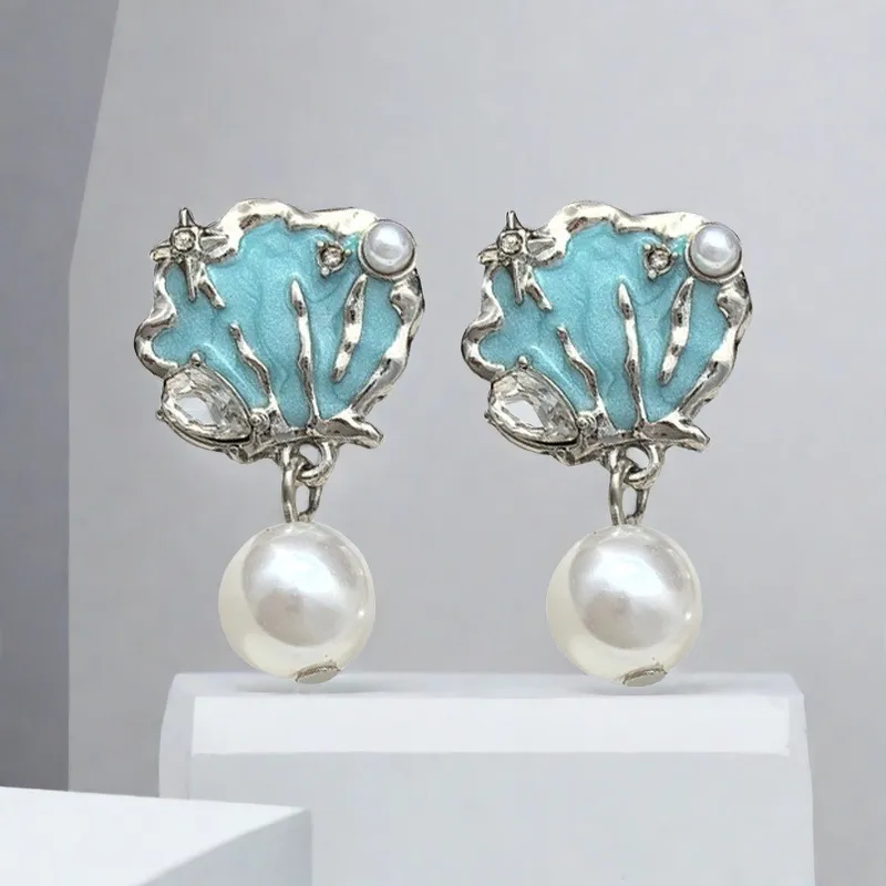 QIANFANGDAHUANGYE Zircon S925 Sterling Silver Stud Earrings Women's Ocean Blue/silver-3