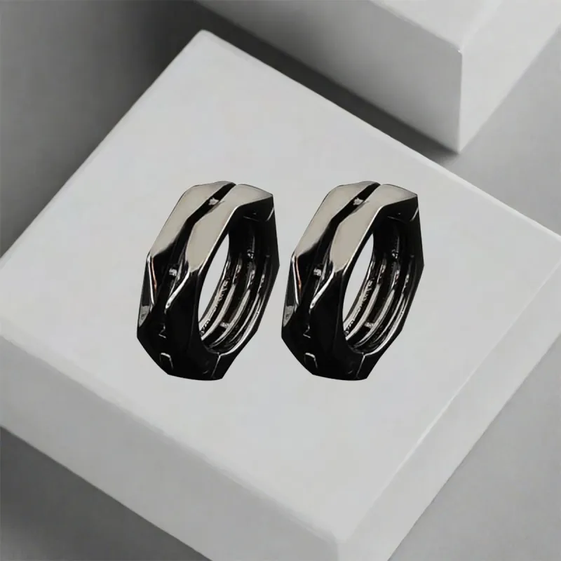QIANFANGDAHUANGYE Titanium Steel Clip On Earrings Men's-5