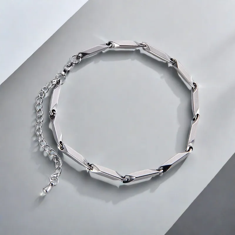 QIANFANGDAHUANGYE Titanium Steel Bracelets Unisex Silver-4