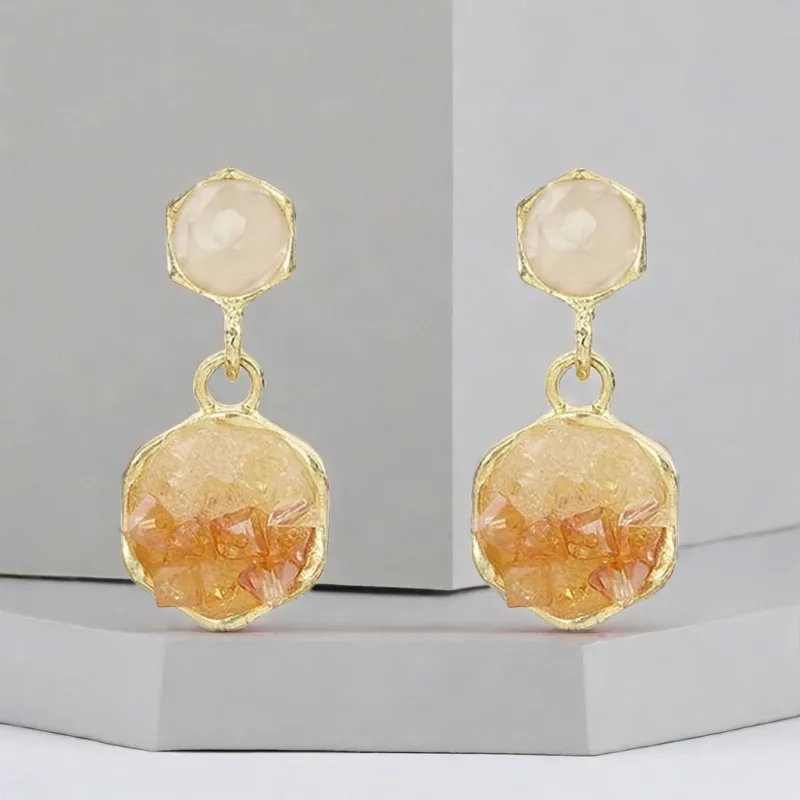 QIANFANGDAHUANGYE Alloy Zircon Earrings Women's Orange Red-4