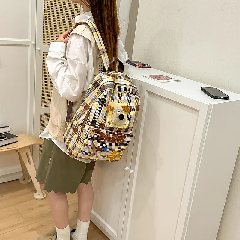 Homeboisportclub Nylon Backpack Unisex Yellow Plaid-4