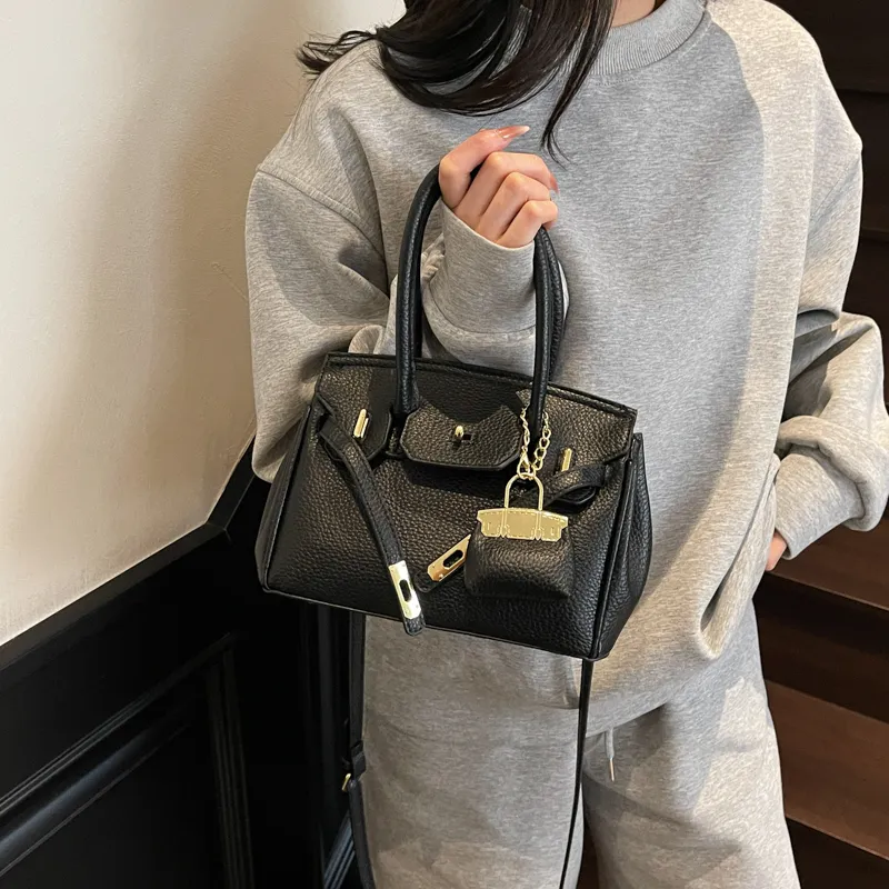 Homeboisportclub PU Shoulder Bag, Crossbody Bag, Handbag Women's Black/White/Khaki-1
