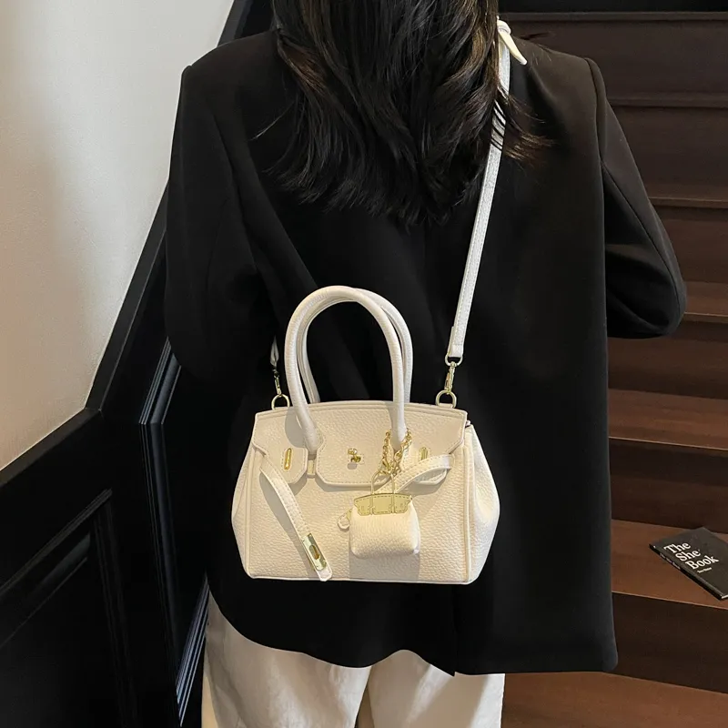 Homeboisportclub PU Shoulder Bag, Crossbody Bag, Handbag Women's Black/White/Khaki-7