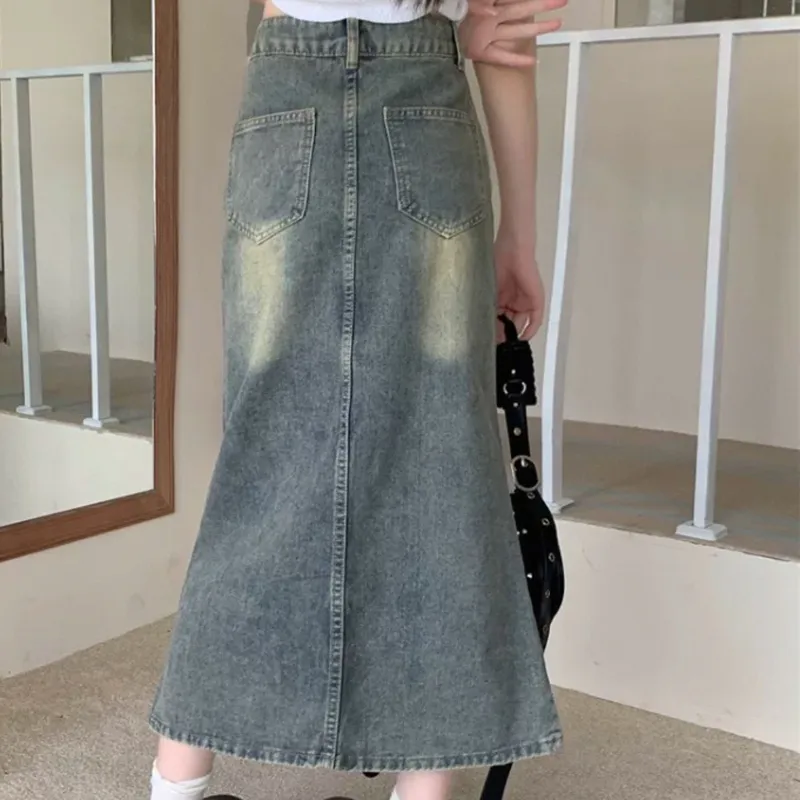KYKW Denim Long Skirts Women's Blue-6