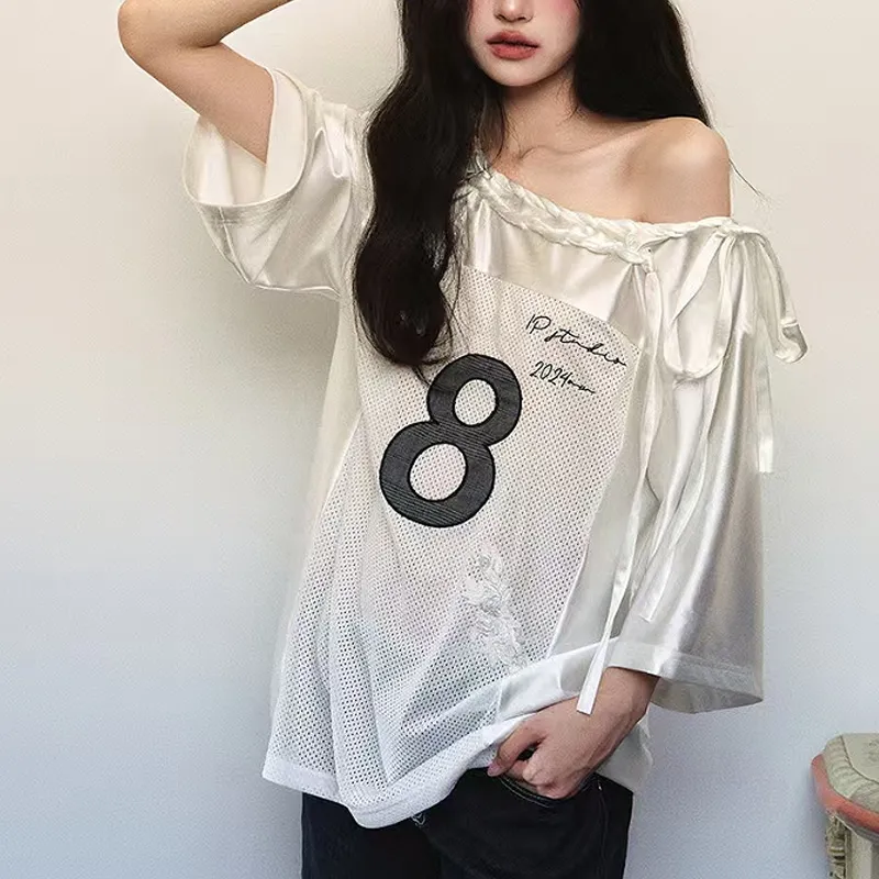 KYKW Drop Shoulder Sleeve T Shirt Women's White-2