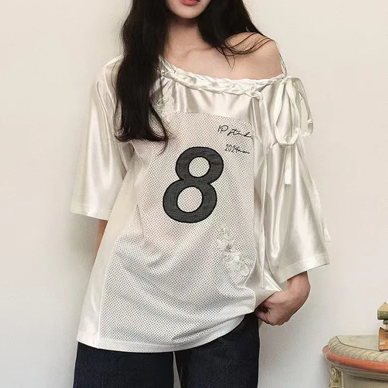 KYKW Drop Shoulder Sleeve T Shirt Women's White-5