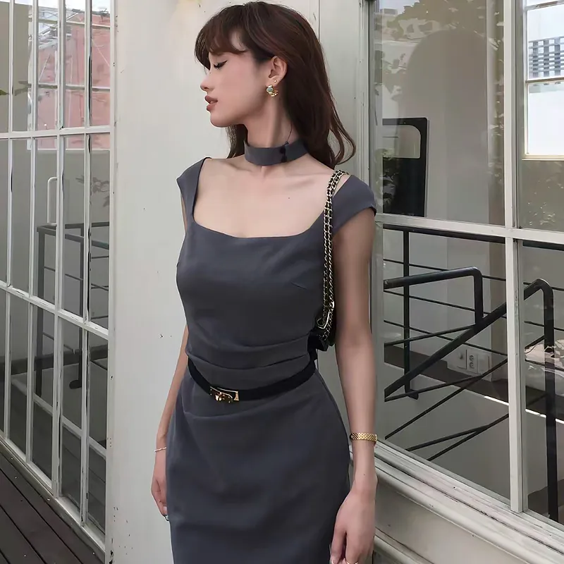 KYKW Sleeveless Dress Women's Gray-2