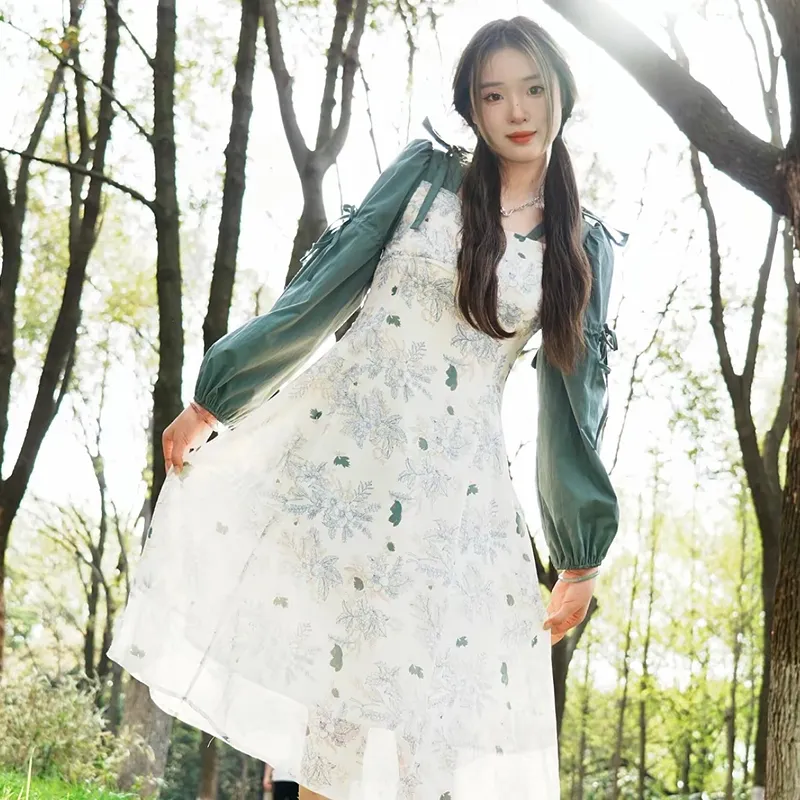 KYKW Long Sleeved Dress Women's Green-4