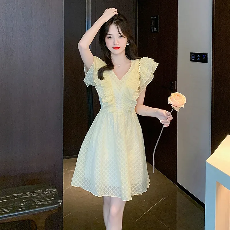 KYKW Short Sleeved Dress Women's Yellow-3