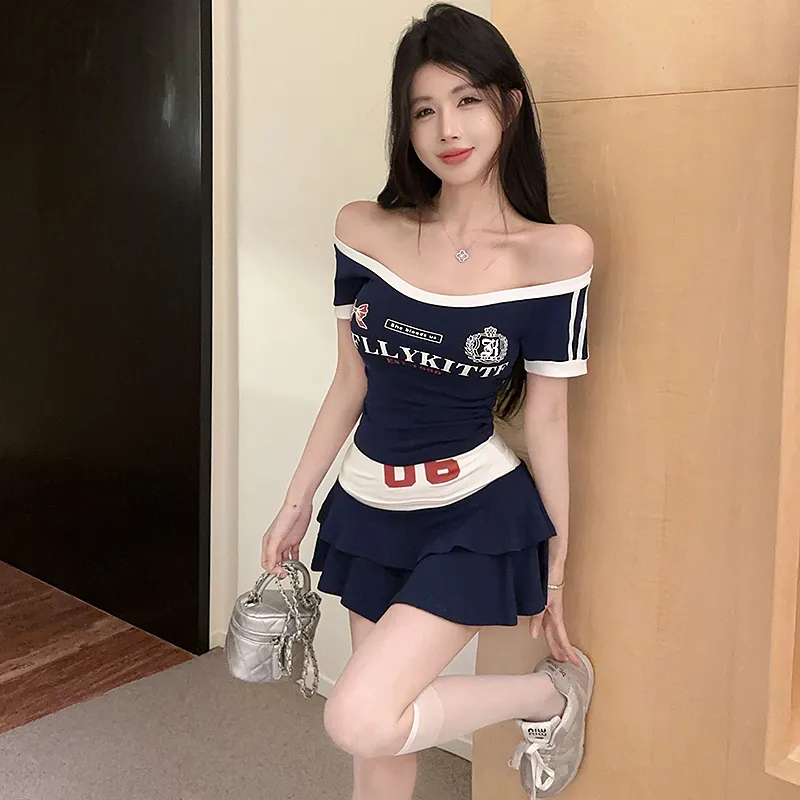 KYKW Skirt Set Women's Navy Blue Top+Navy Blue Skirt-3