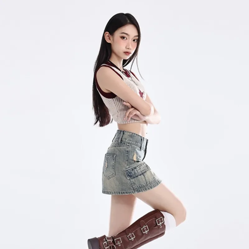 KYKW Denim Short Skirts Women's Nostalgic Blue-4