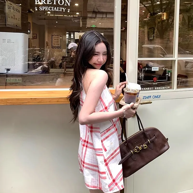 KYKW Sleeveless Dress Women's Red Plaid-3
