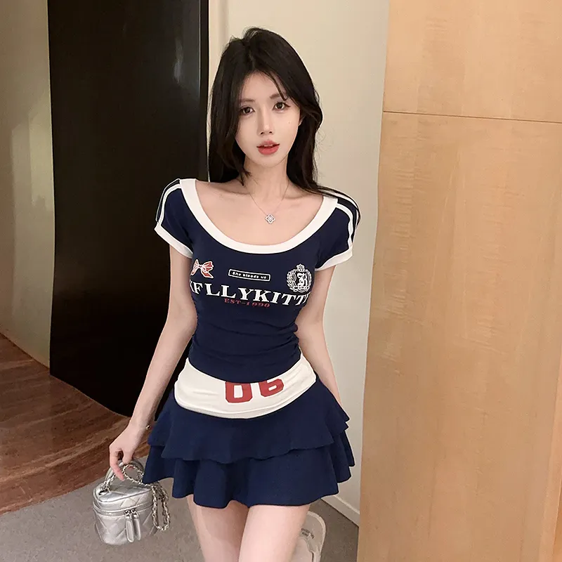 KYKW Skirt Set Women's Navy Blue Top+Navy Blue Skirt-2
