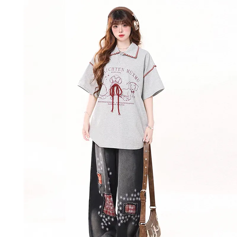 KYKW Drop Shoulder Sleeve T Shirt Women's Gray-3