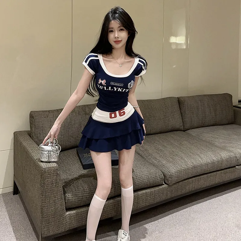 KYKW Skirt Set Women's Navy Blue Top+Navy Blue Skirt-4