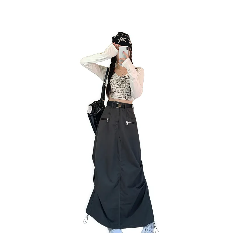KYKW Casual Long Skirts Women's Gray-3