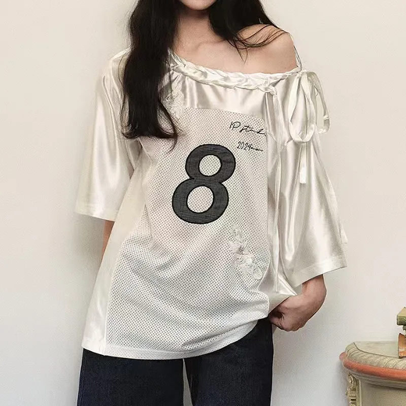 KYKW Drop Shoulder Sleeve T Shirt Women's White-4