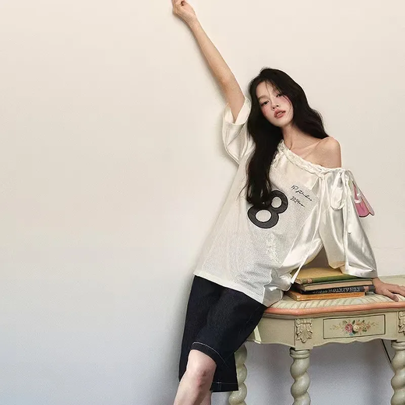 KYKW Drop Shoulder Sleeve T Shirt Women's White-3