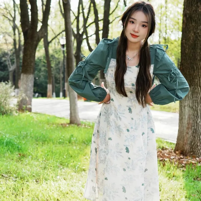 KYKW Long Sleeved Dress Women's Green-2
