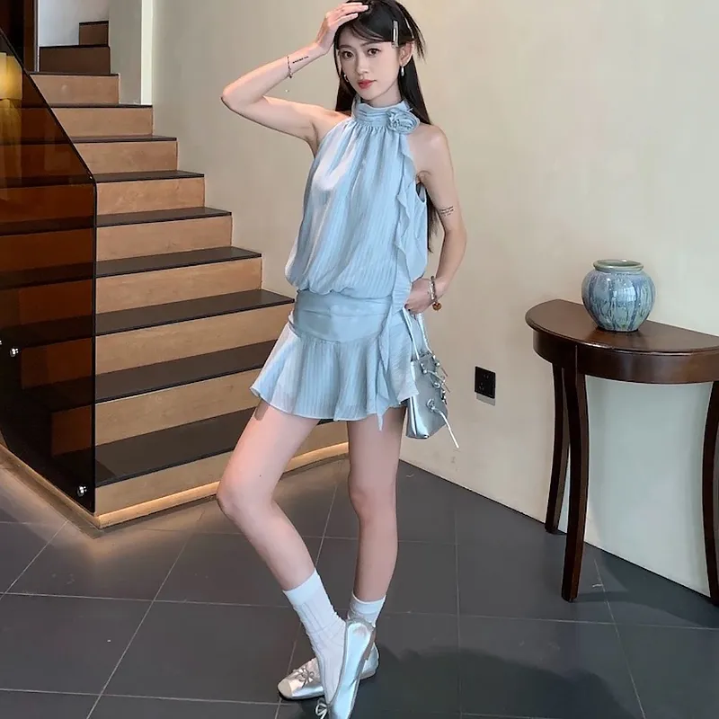 KYKW Sleeveless Dress Women's Gray Blue-3