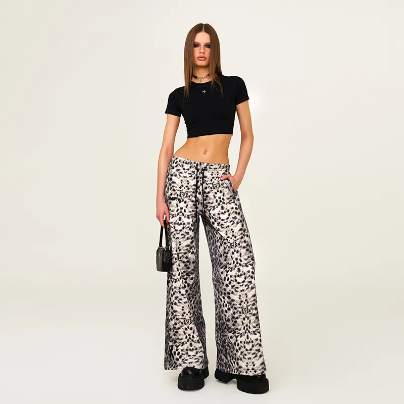 SMFK Casual Pants Unisex White Leopard Print-5