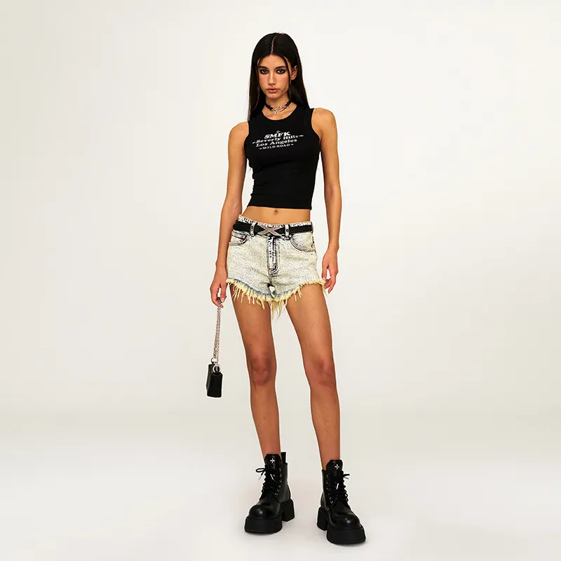 SMFK Denim Shorts Women's White Snowflake-5