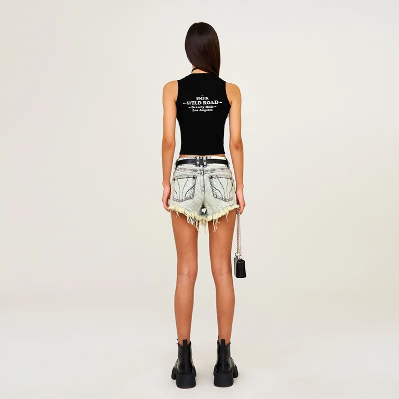 SMFK Denim Shorts Women's White Snowflake-6