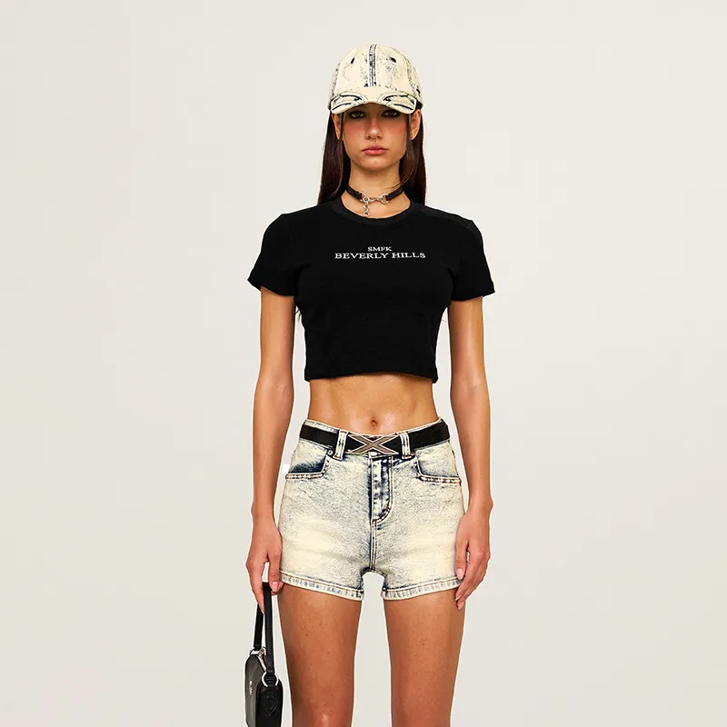 SMFK Denim Shorts Women's White Snowflake-4