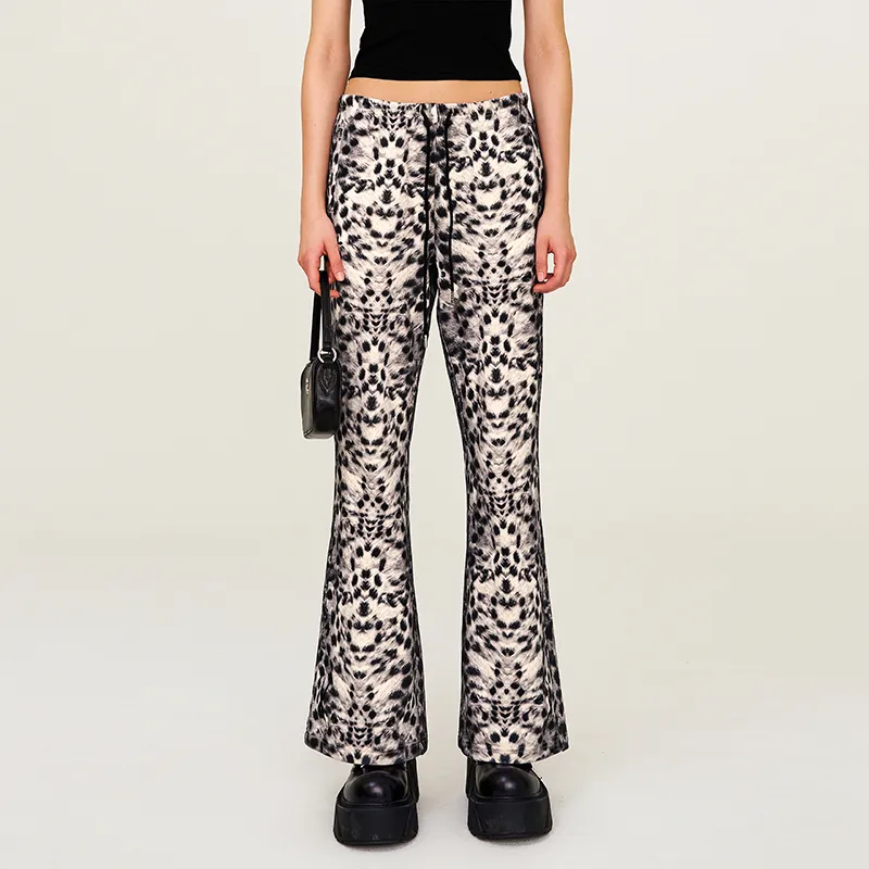 SMFK Casual Pants Women's White Leopard Print-3