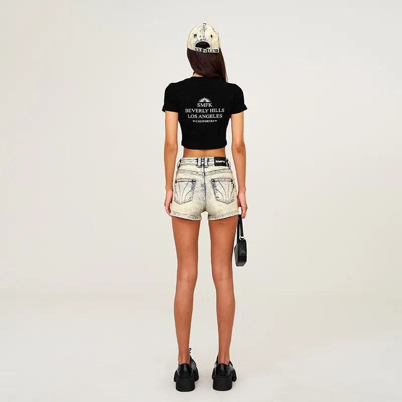SMFK Denim Shorts Women's White Snowflake-5