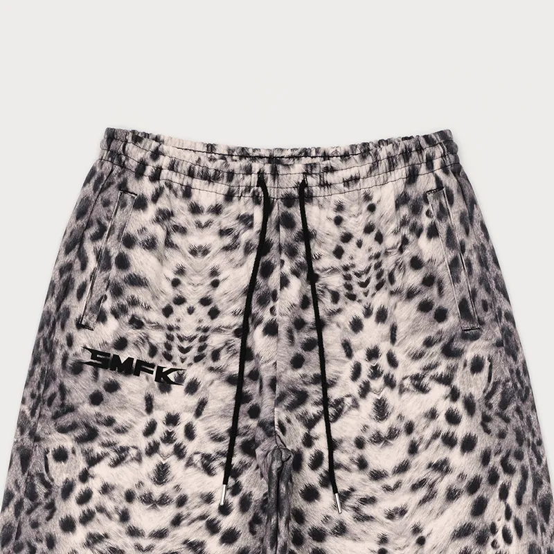 SMFK Casual Pants Unisex White Leopard Print-2