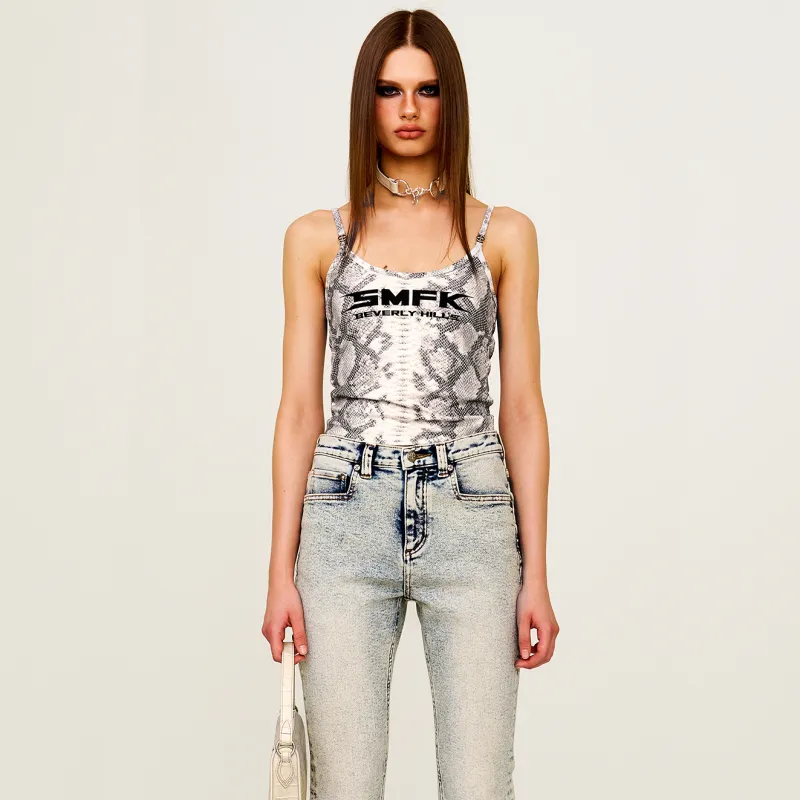 SMFK Camisole Women's White Snakeskin Print-3
