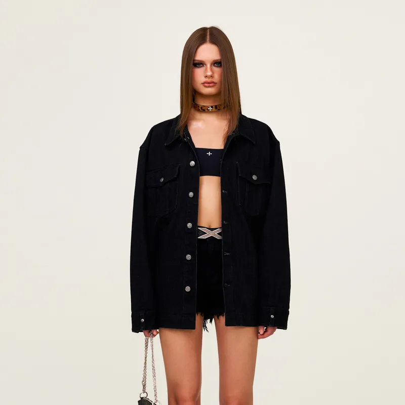 SMFK Shirts Unisex Black Denim Shopping Bag Included-3