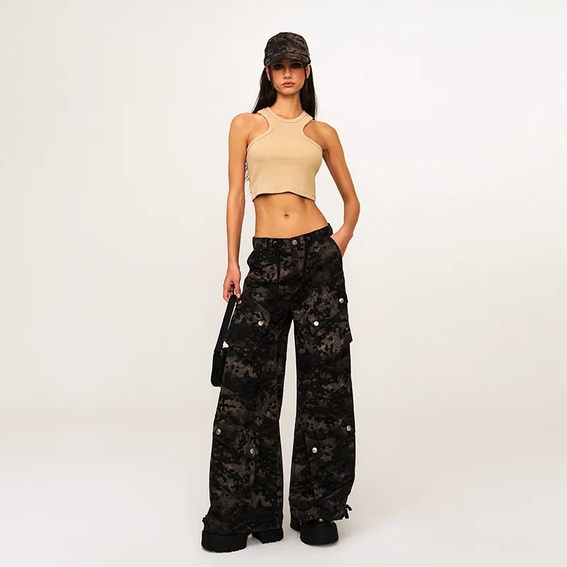 SMFK Cargo Pants Unisex Black Camouflage Garden-4