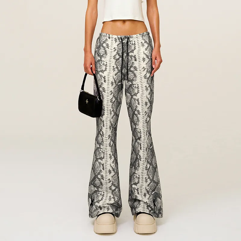 SMFK Casual Pants Women's White Snake Pattern-3