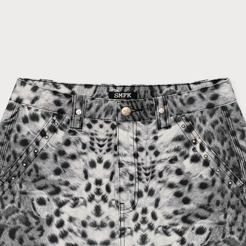 SMFK Cargo Short Skirts Women's White Leopard Print-2