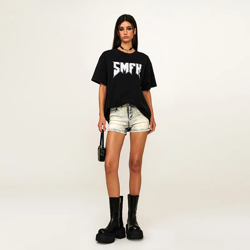 SMFK Denim Shorts Women's White Snowflake-7