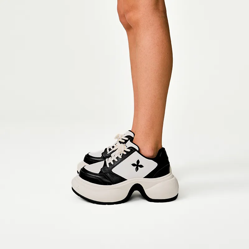 SMFK Low-Top Chunky Sneakers Women's Black White-2