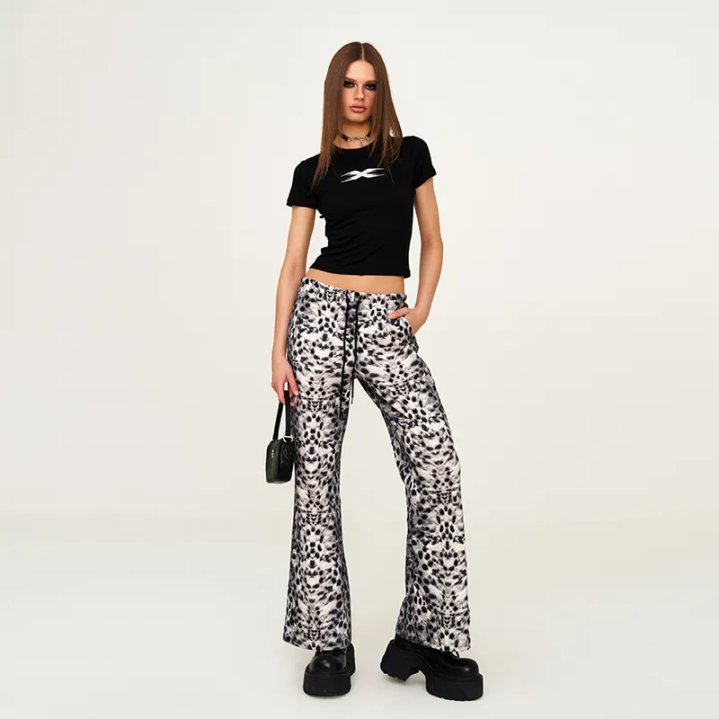 SMFK Casual Pants Women's White Leopard Print-6