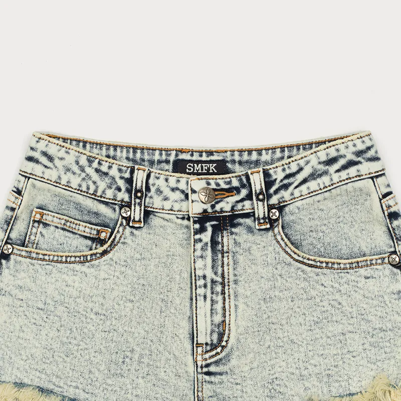 SMFK Denim Shorts Women's White Snowflake-2